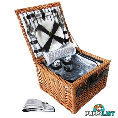 2 Person Picnic Basket Set w/ Cooler Bag Blanket