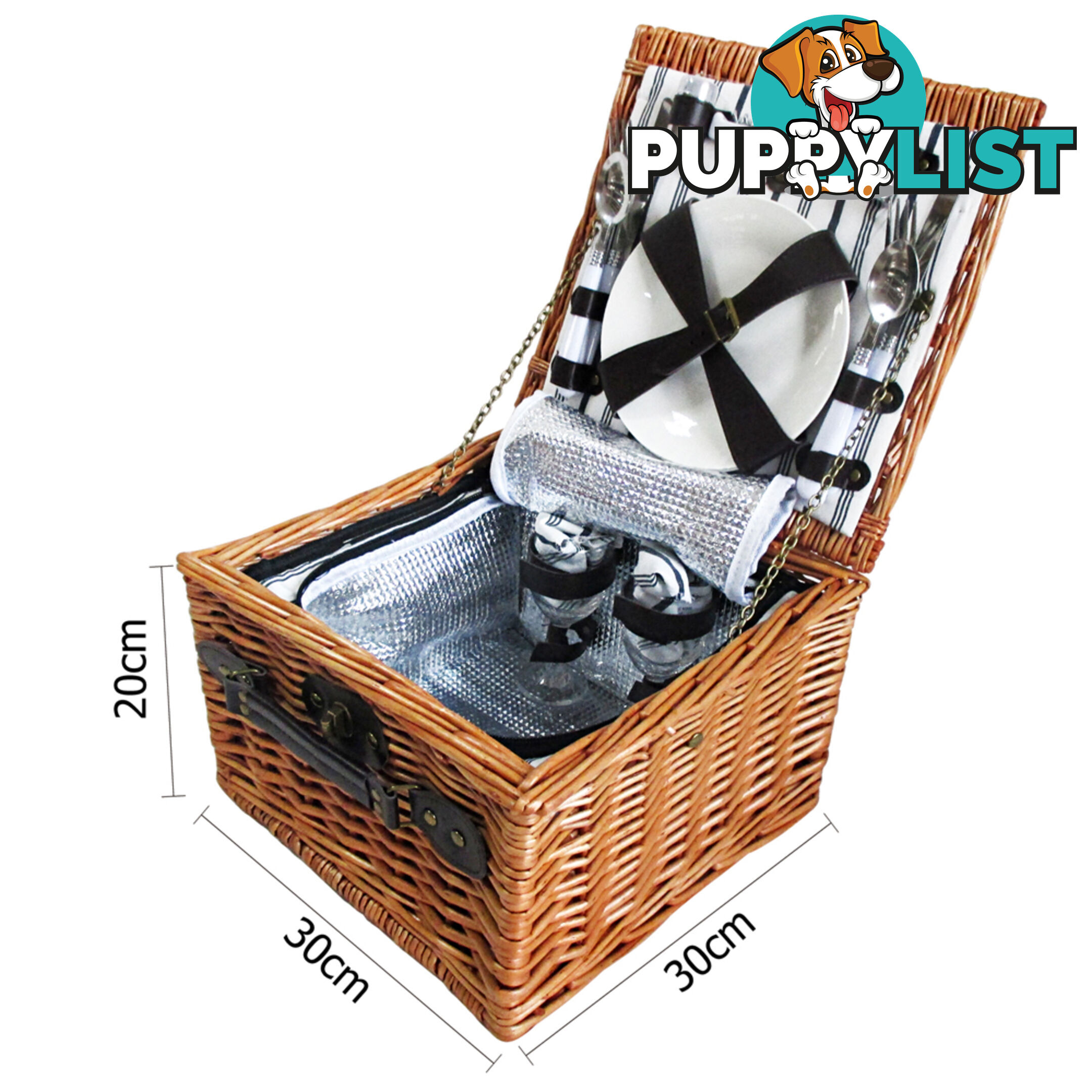 2 Person Picnic Basket Set w/ Cooler Bag Blanket