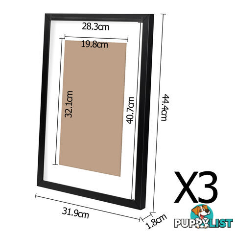 3 pcs Photo Frames Set Wall Black