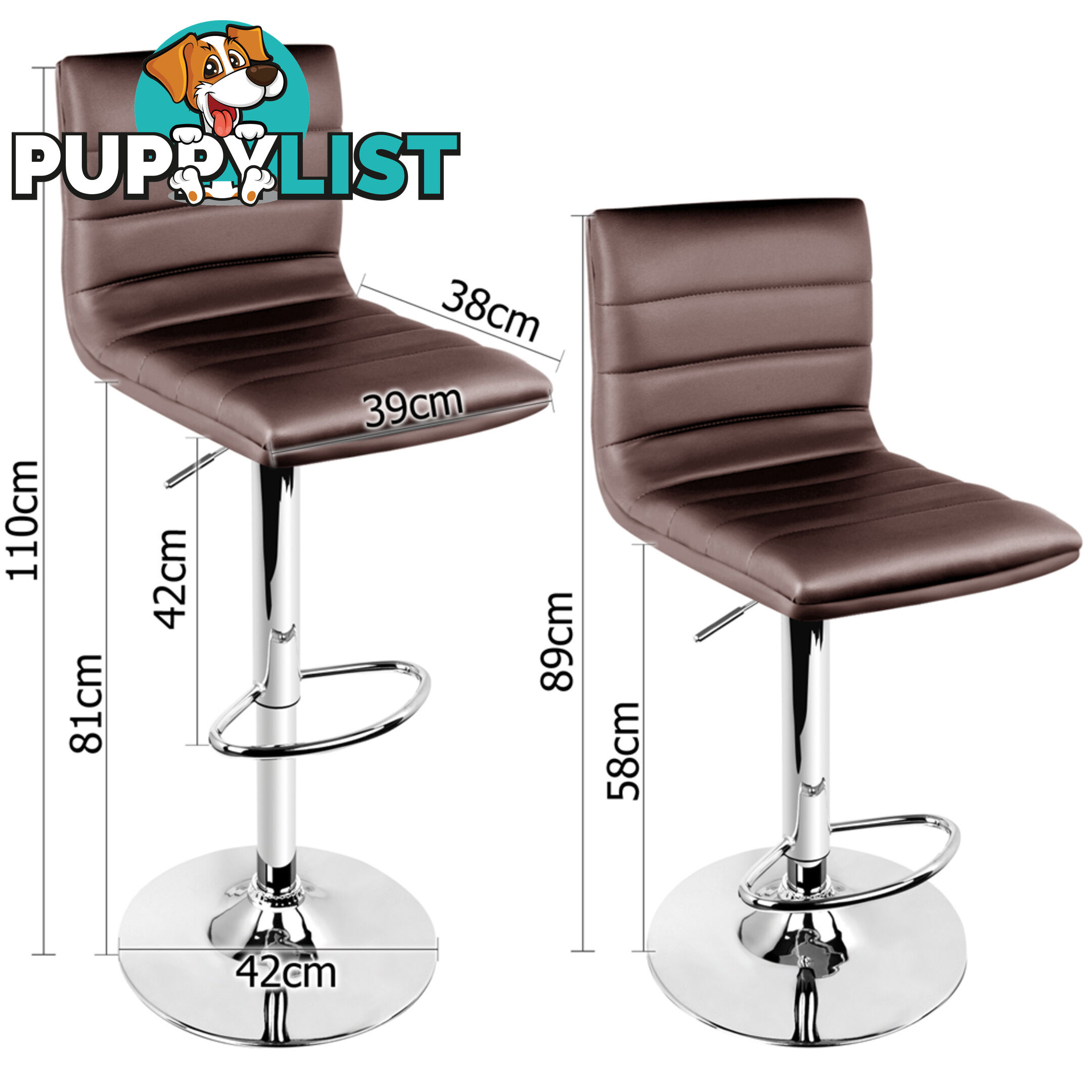 Set of 2 PU Leather Kitchen Bar Stool Chocolate