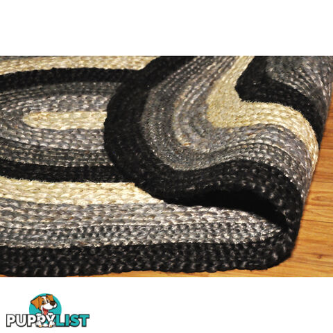 Oval Cotton Grey Rug Black & Grey 80x120cm