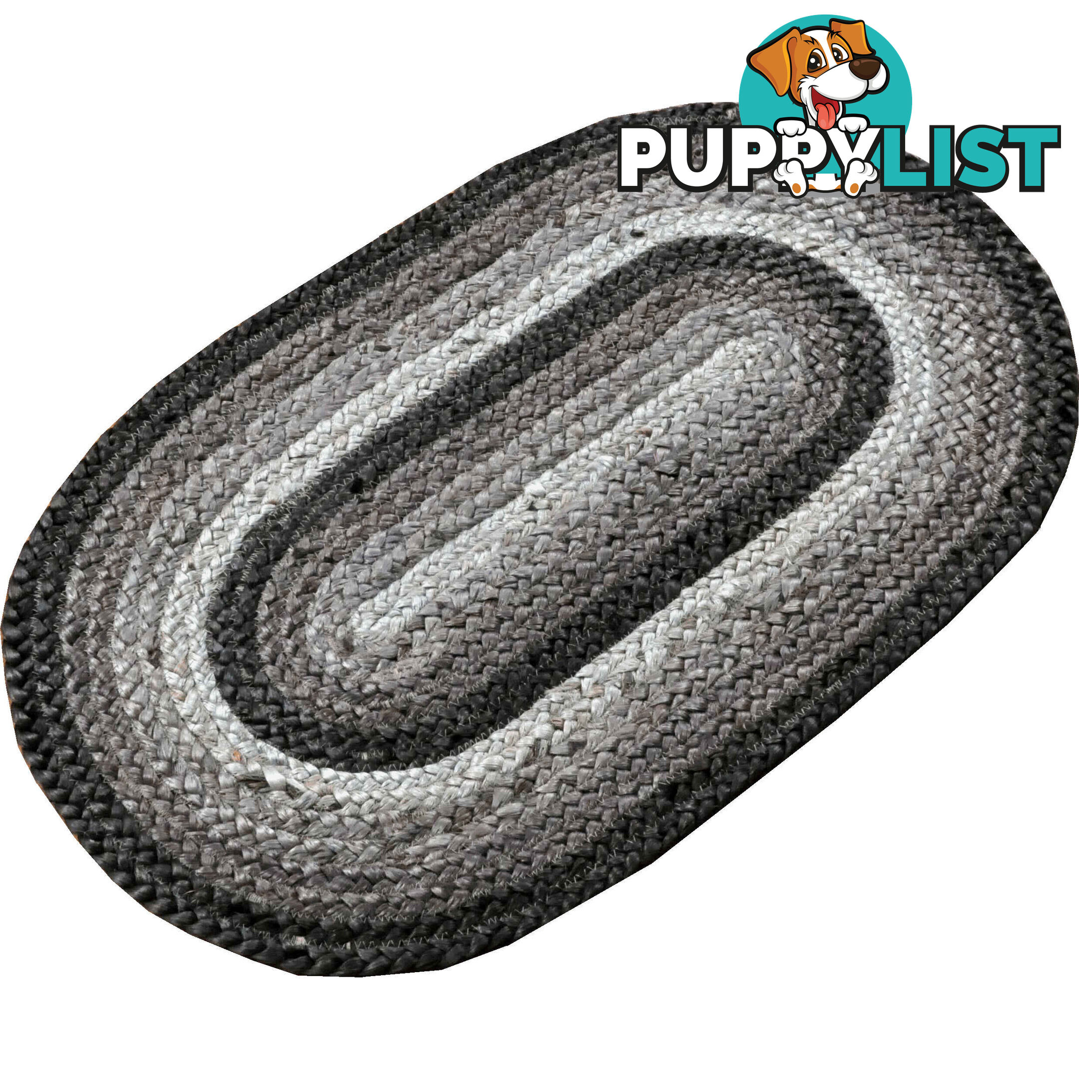 Oval Cotton Grey Rug Black & Grey 80x120cm