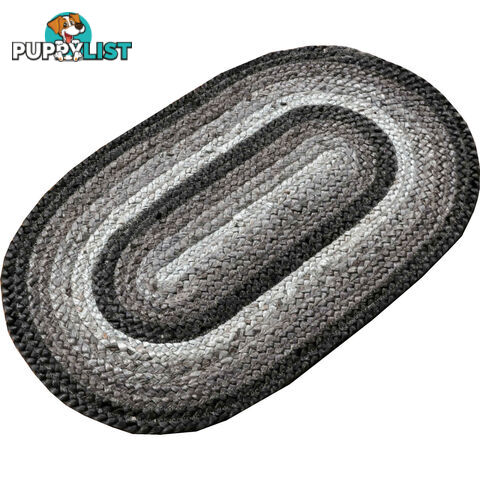 Oval Cotton Grey Rug Black & Grey 80x120cm