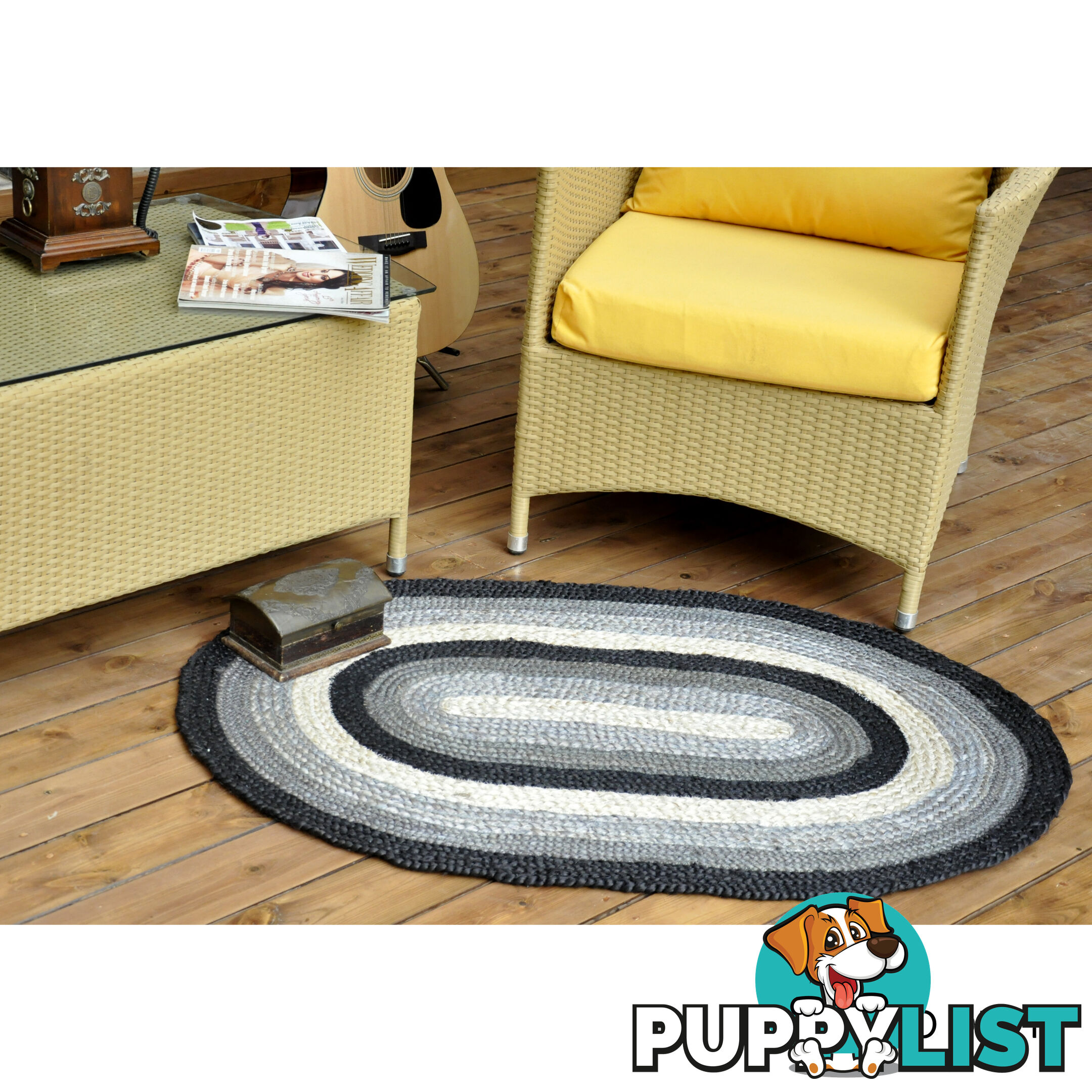 Oval Cotton Grey Rug Black & Grey 80x120cm