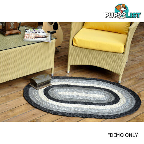 Oval Cotton Grey Rug Black & Grey 80x120cm