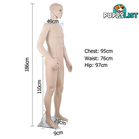 Full Body Male Mannequin Cloth Display Tailor Dressmaker Skin Tone 186cm