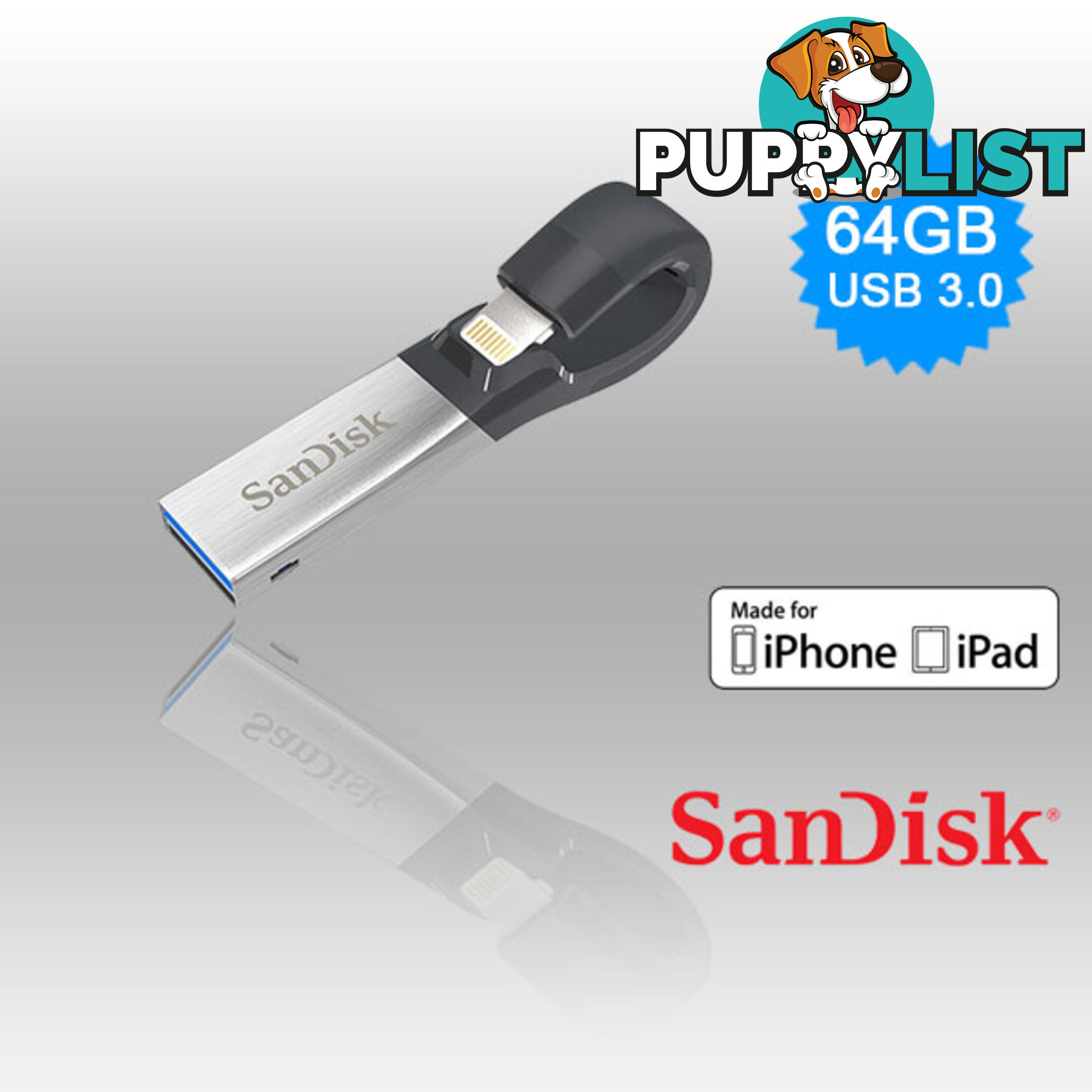 SANDISK IXPAND FLASH DRIVE SDIX30N 64GB GREY IOS USB 3.0   (SDIX30N-064G)