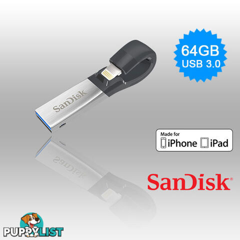 SANDISK IXPAND FLASH DRIVE SDIX30N 64GB GREY IOS USB 3.0   (SDIX30N-064G)