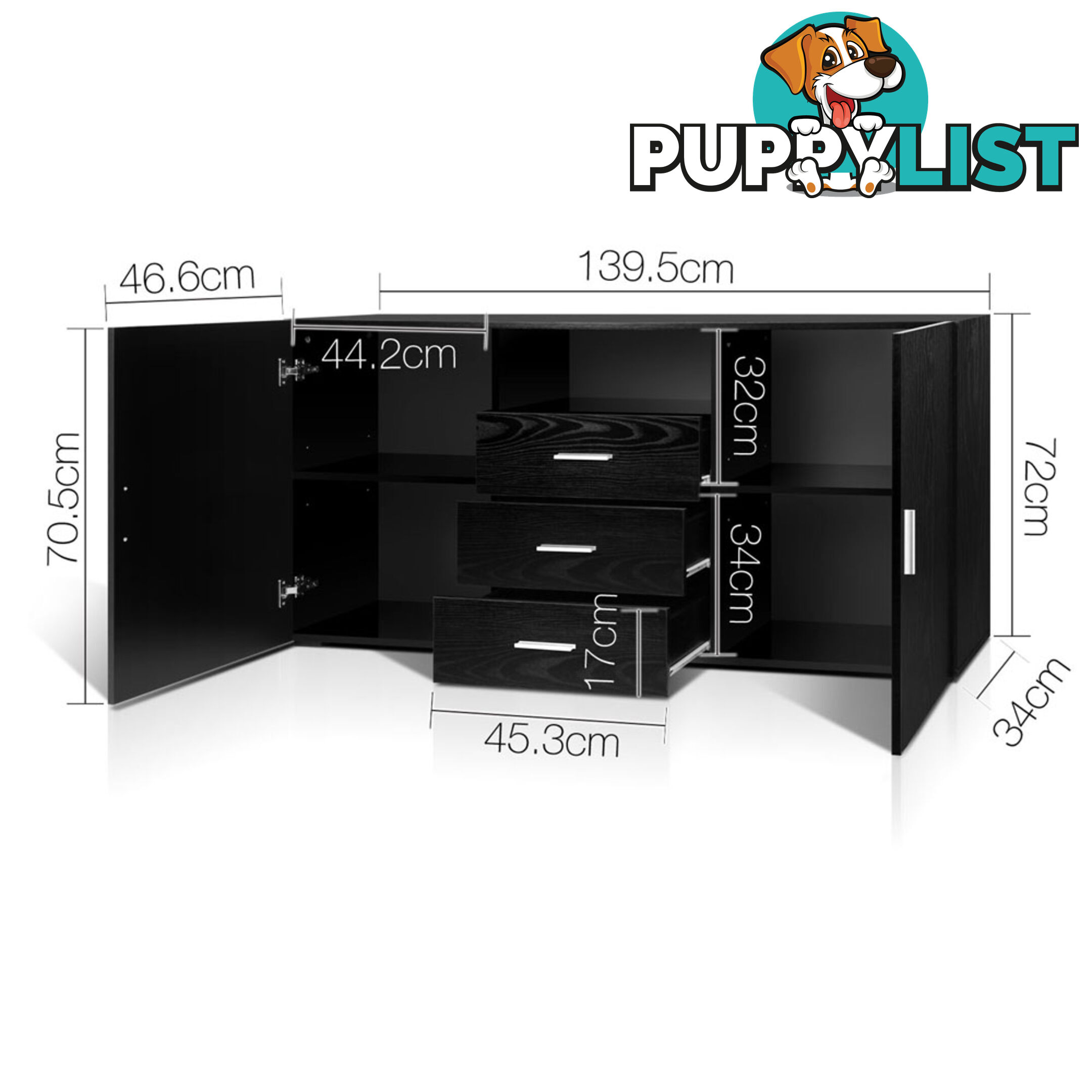 Buffet Sideboard Cabinet - Black