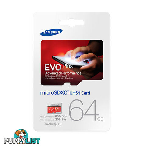 Samsung EVO PLUS 64GB Micro SD Memory Card 80R/20W MB-MC64D