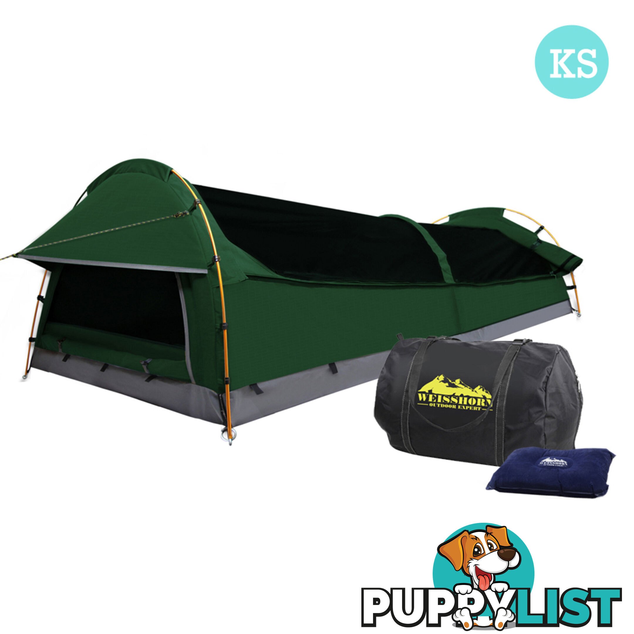 King Single Camping Canvas Swag Tent Green w/ Air Pillow