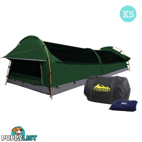 King Single Camping Canvas Swag Tent Green w/ Air Pillow