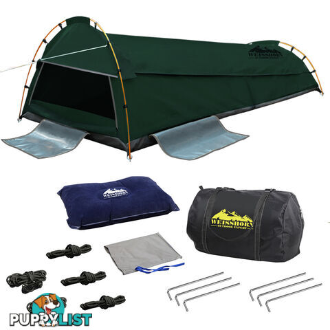 King Single Camping Canvas Swag Tent Green w/ Air Pillow