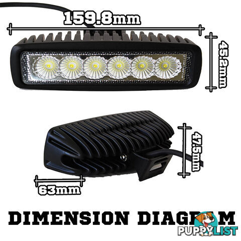 2x 6inch 18W LED Light Bar Driving Work Lamp Flood Truck Offroad UTE 4WD