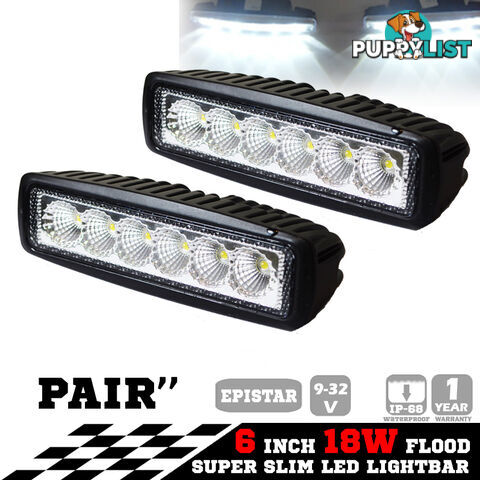 2x 6inch 18W LED Light Bar Driving Work Lamp Flood Truck Offroad UTE 4WD