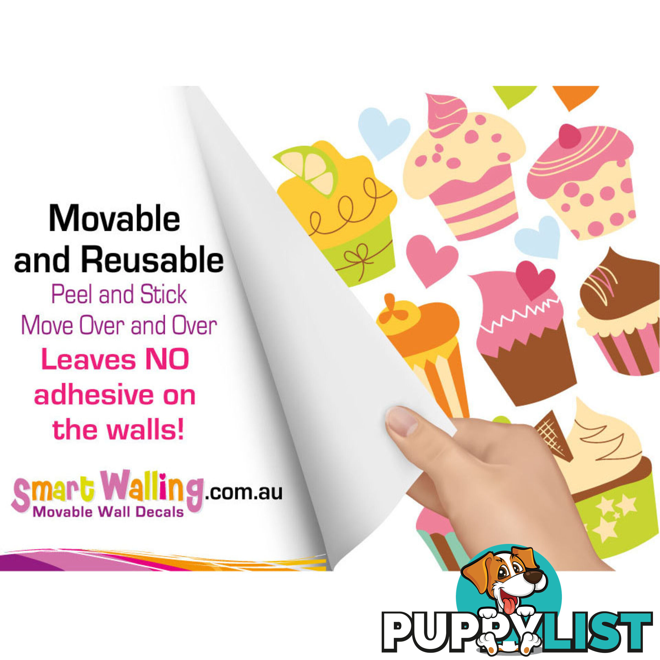 Medium Size Cute Cupcakes Wall Stickers - Totally Movable and Reusable