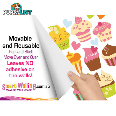 Medium Size Cute Cupcakes Wall Stickers - Totally Movable and Reusable