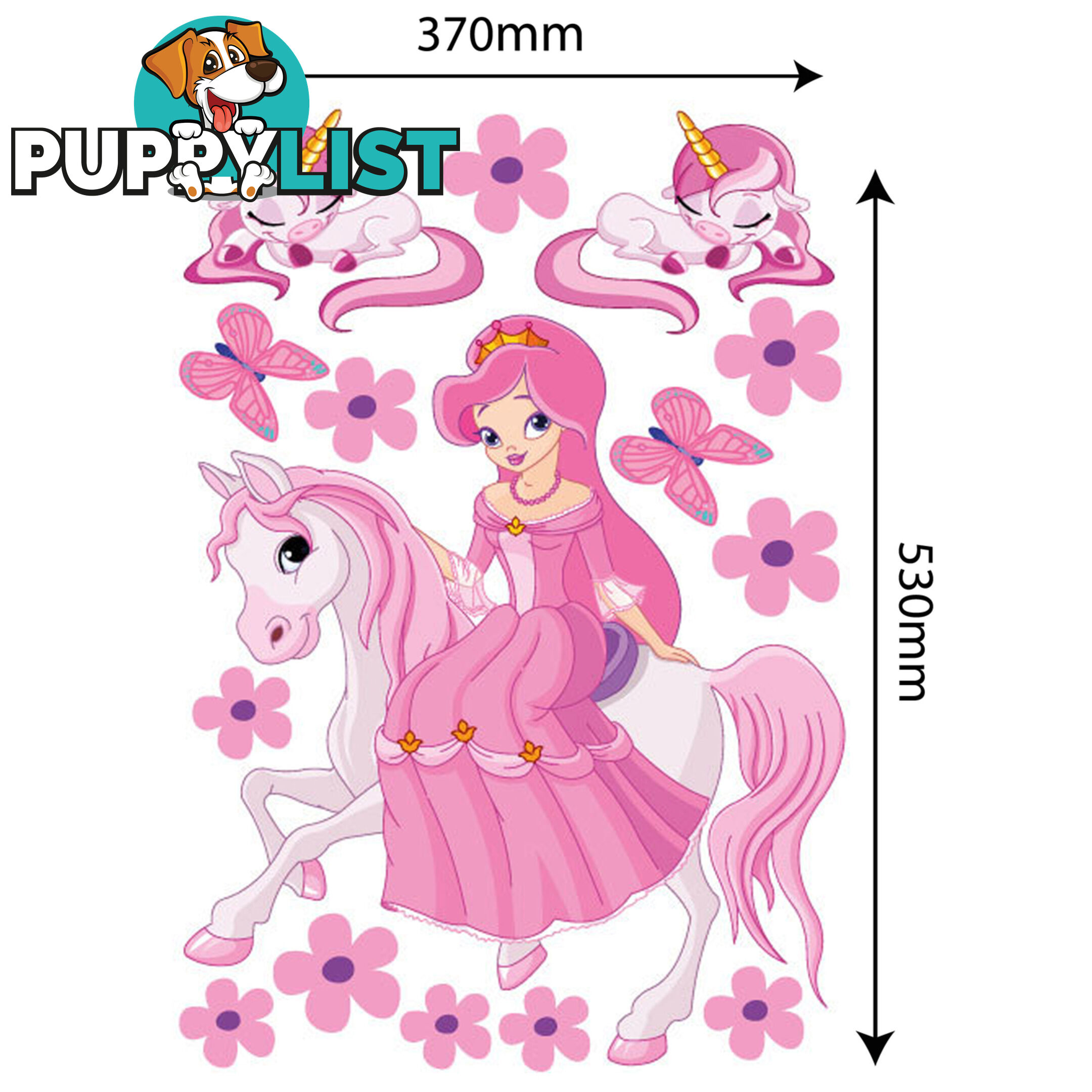 Large Size Princess on a horse with unicorns Wall Sticker - Totally Movable