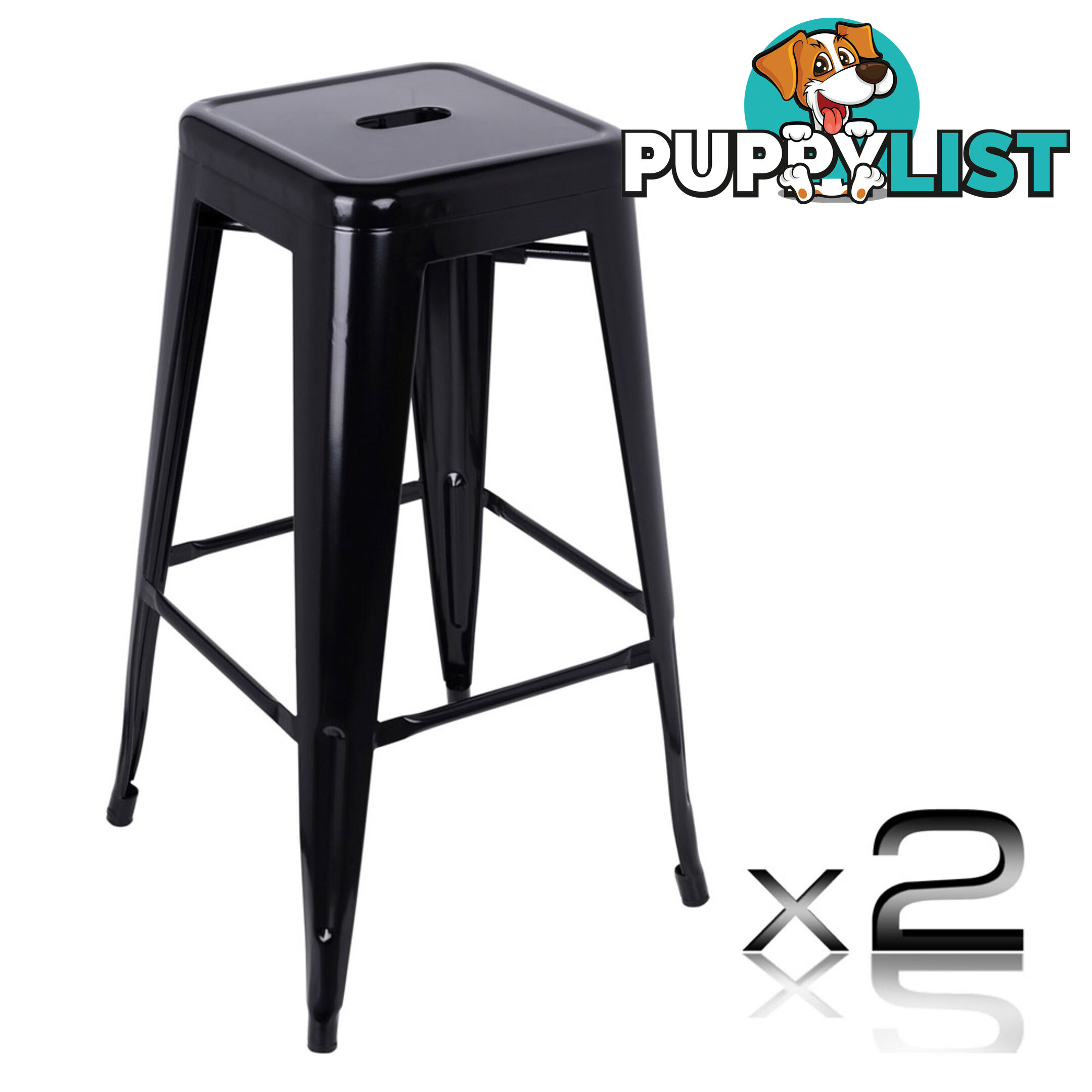 Set of 2 Steel Kitchen Bar Stool 76cm Black