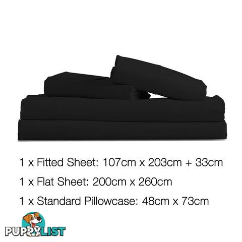 3 Piece Microfibre Sheet Set King Single _ÑÐ Black