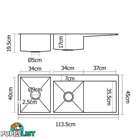 Stainless Steel Kitchen/Laundry Sink w/ Strainer Waste 1135 x 450mm