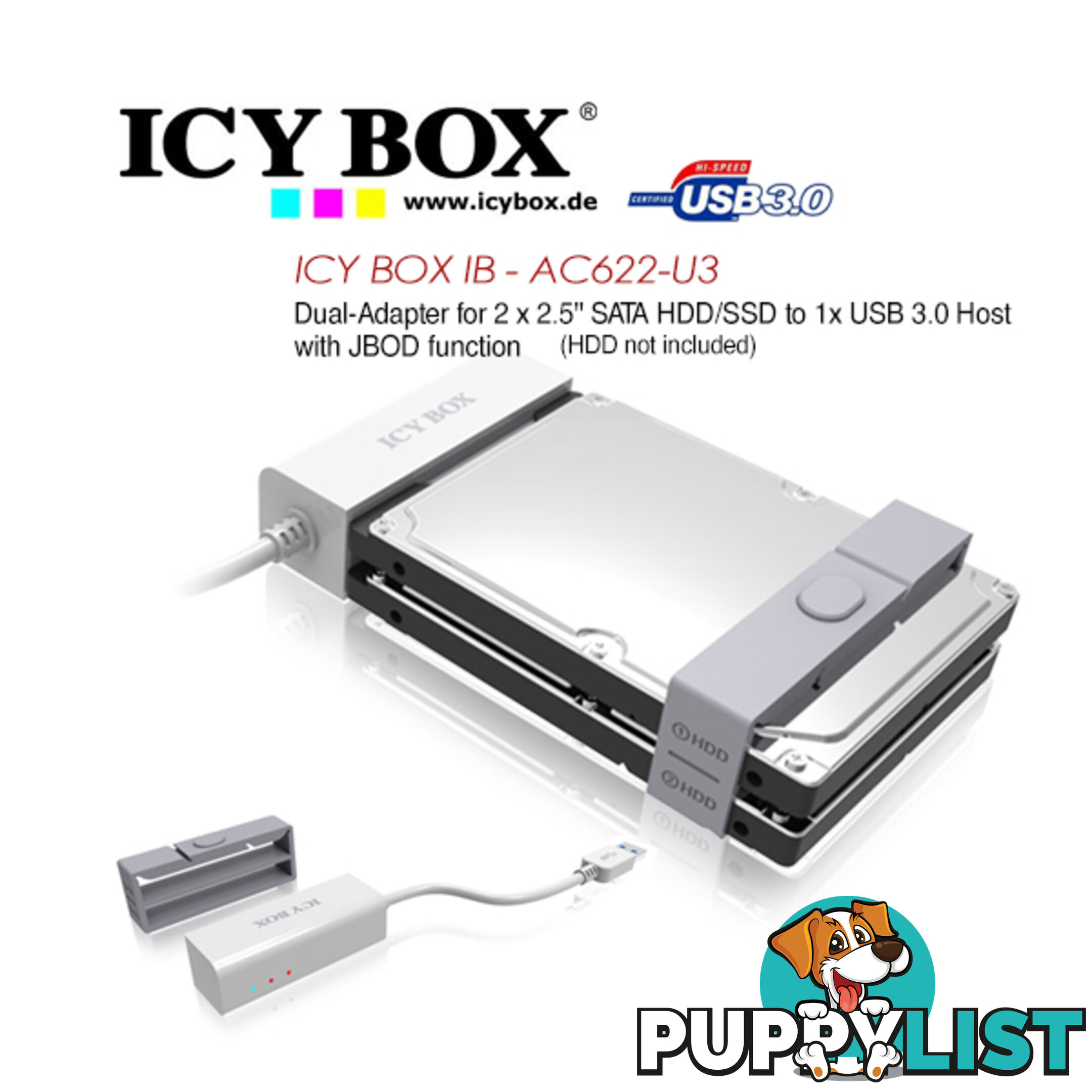 ICY BOX (IB-AC622-U3)Dual-Adapter 2.5" SATA HDD/SSD USB 3.0 Host JBOD Function