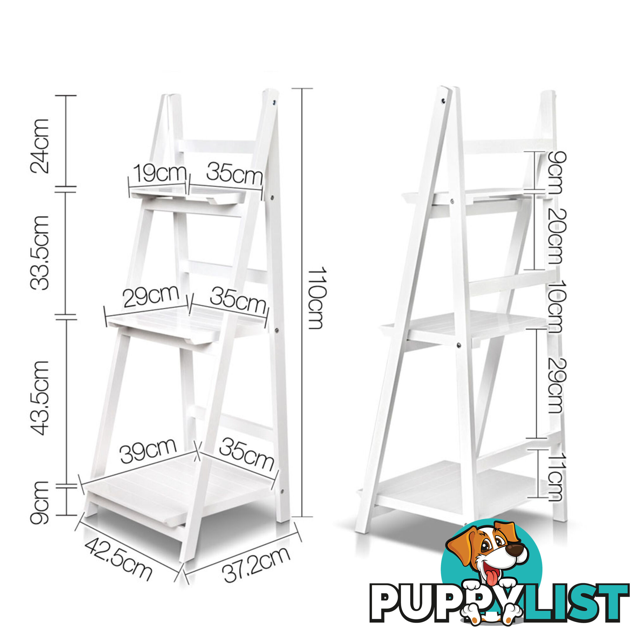 Wooden Ladder Display Storage Shelf White