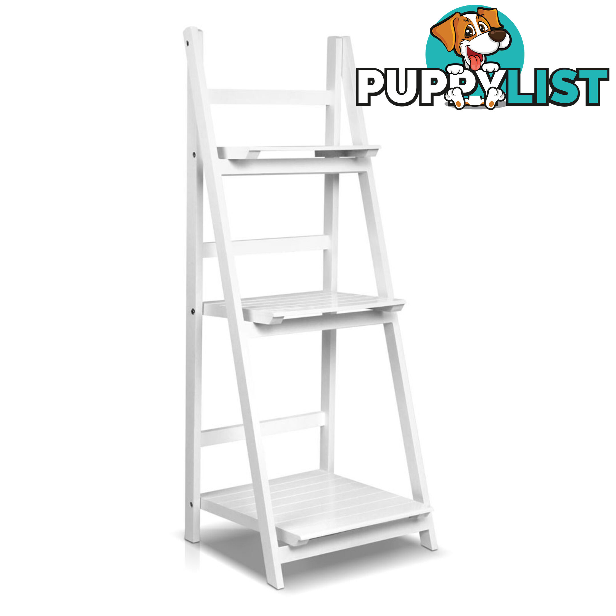 Wooden Ladder Display Storage Shelf White