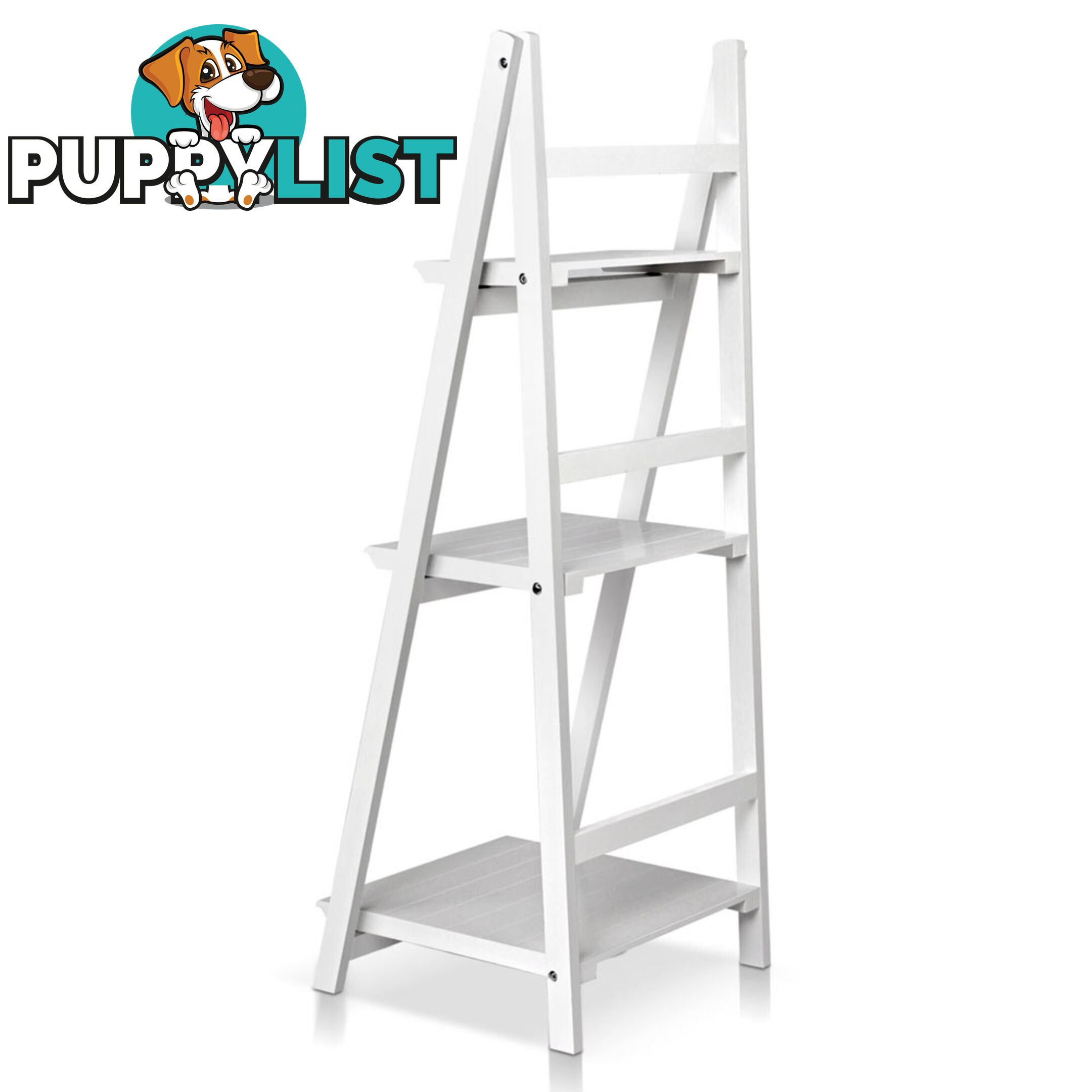 Wooden Ladder Display Storage Shelf White