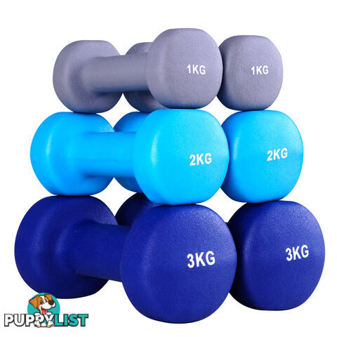 Everfit 6 Piece 12kg Dumbbell Weights Set w/ Stand