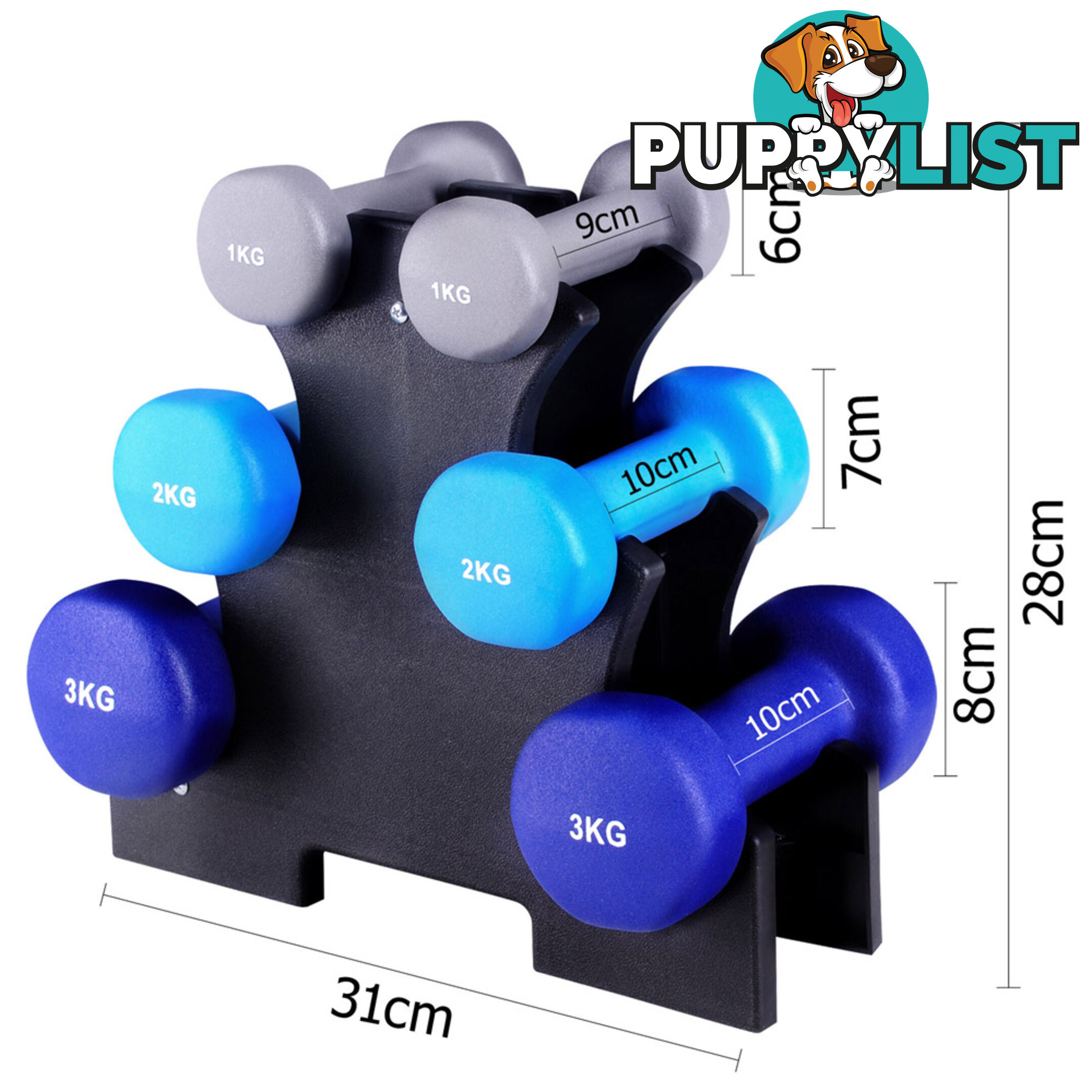 Everfit 6 Piece 12kg Dumbbell Weights Set w/ Stand