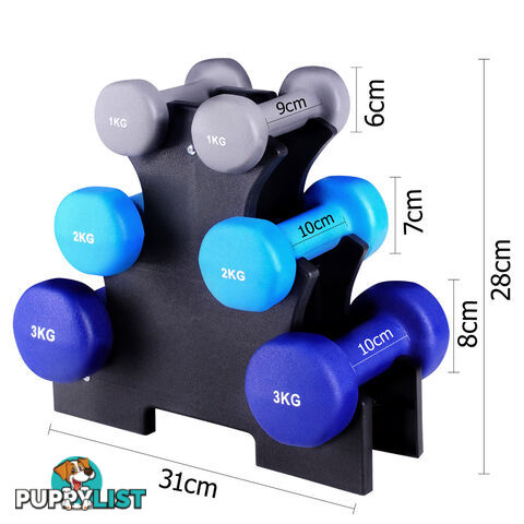 Everfit 6 Piece 12kg Dumbbell Weights Set w/ Stand