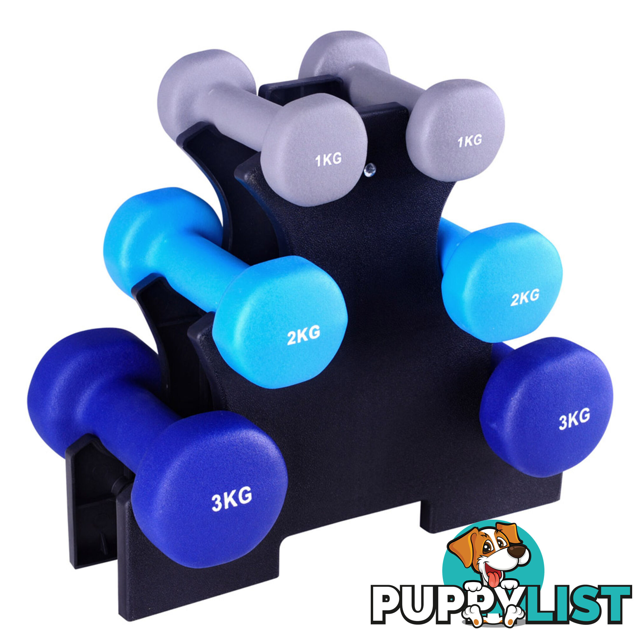 Everfit 6 Piece 12kg Dumbbell Weights Set w/ Stand