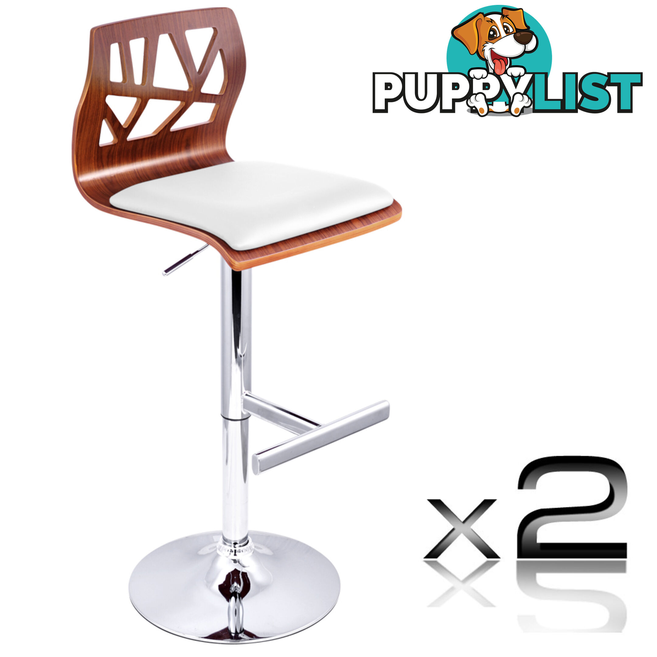 Set of 2 PU Leather Wooden Kitchen Bar Stool Padded Seat White