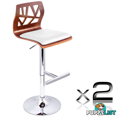 Set of 2 PU Leather Wooden Kitchen Bar Stool Padded Seat White