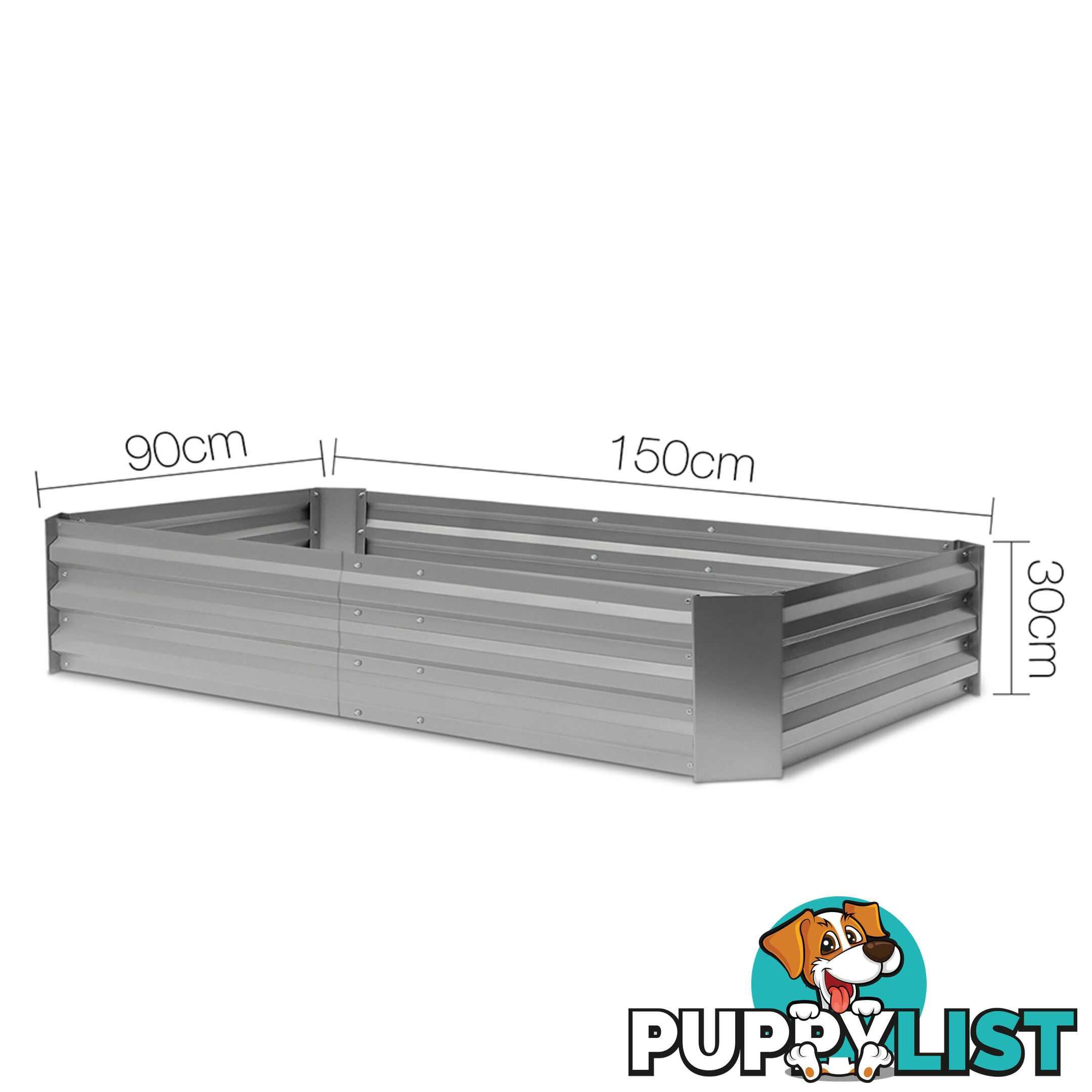 Galvanised Raised Garden Bed - 150 x 90 x 30cm - Aluminium White