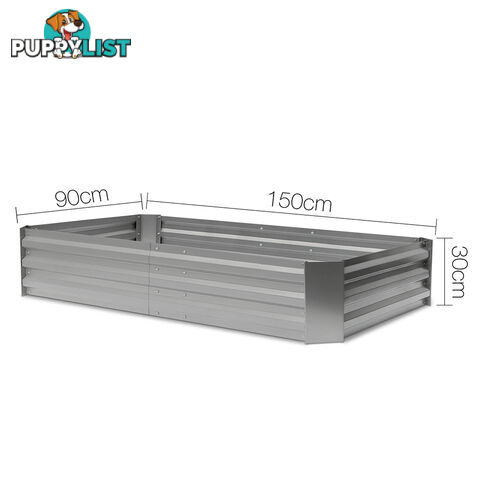 Galvanised Raised Garden Bed - 150 x 90 x 30cm - Aluminium White