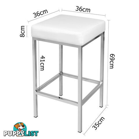 Set of 2 PU Leather Kitchen Bar Stool White