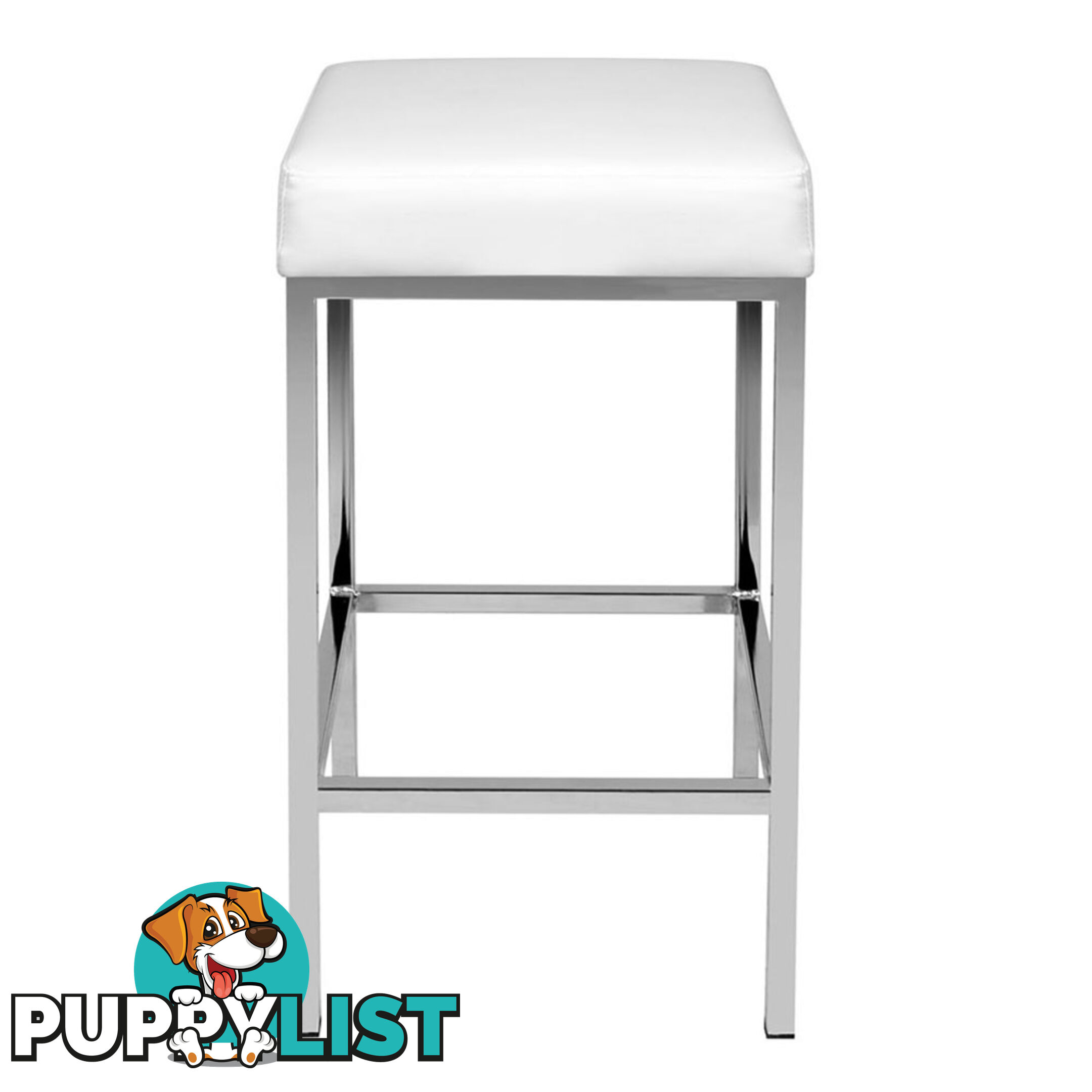 Set of 2 PU Leather Kitchen Bar Stool White