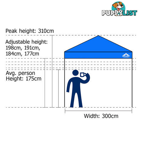 3X3 Pop Up Gazebo - Blue