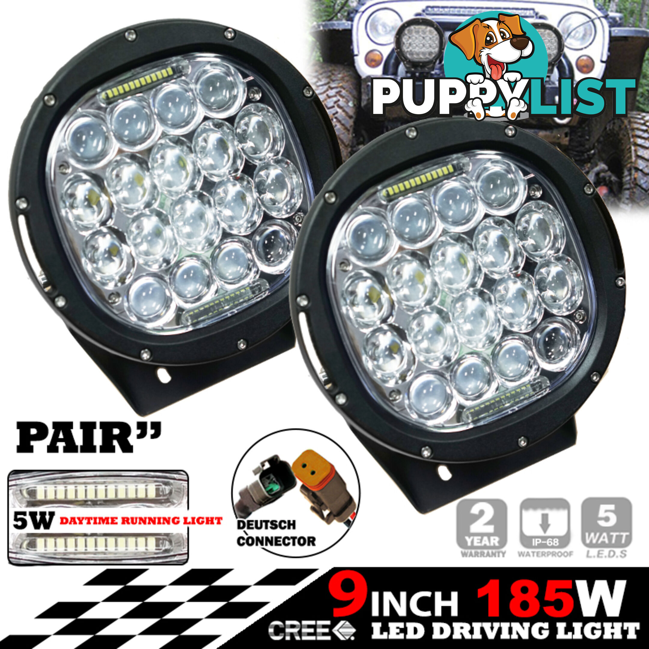 PAIR 185W CREE LED Driving Light Offroad Spotlights DRL Replace HID Bar 96W Blk