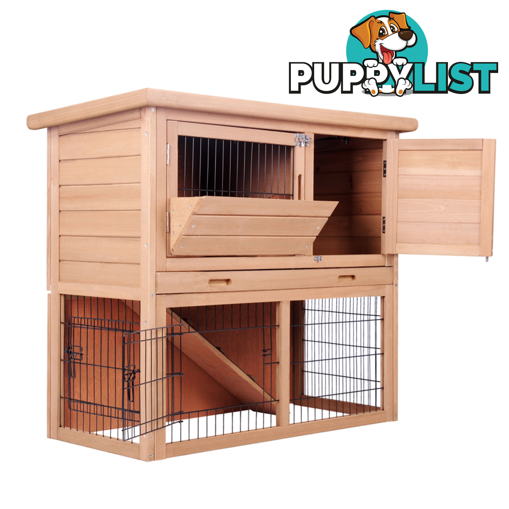 Rabbit Hutch Chicken Coop Cage Guinea Pig Ferret House w/ 2 Storeys Run