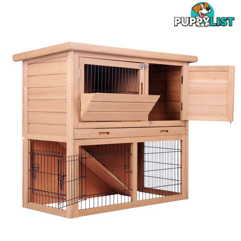 Rabbit Hutch Chicken Coop Cage Guinea Pig Ferret House w/ 2 Storeys Run