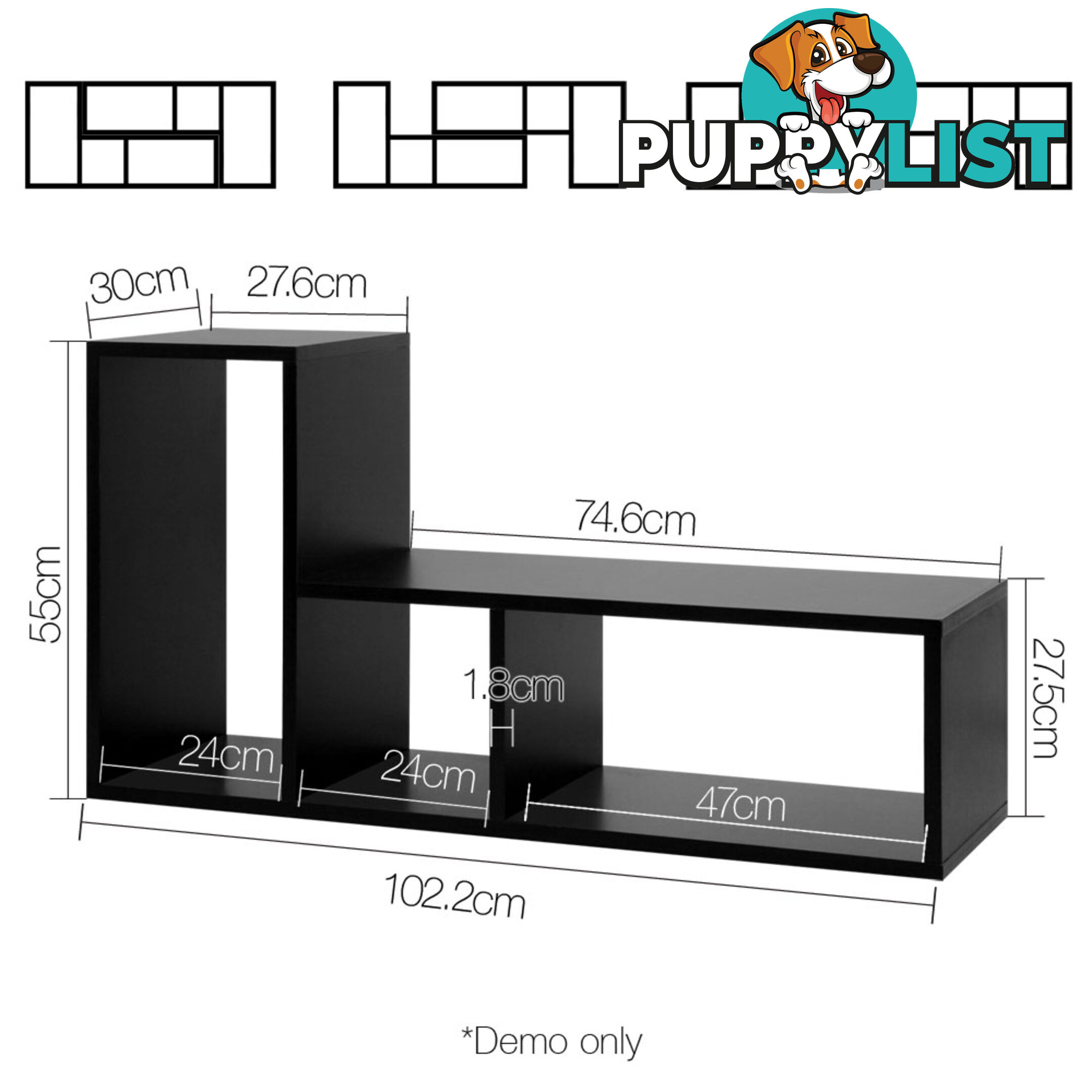 DIY L Shaped Display Shelf - Black