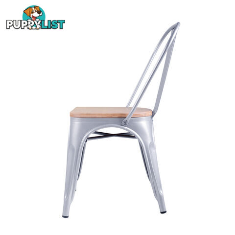 Set of 2 Replica Tolix Dining Metal Chair Bamboo Seat Gloss Metal