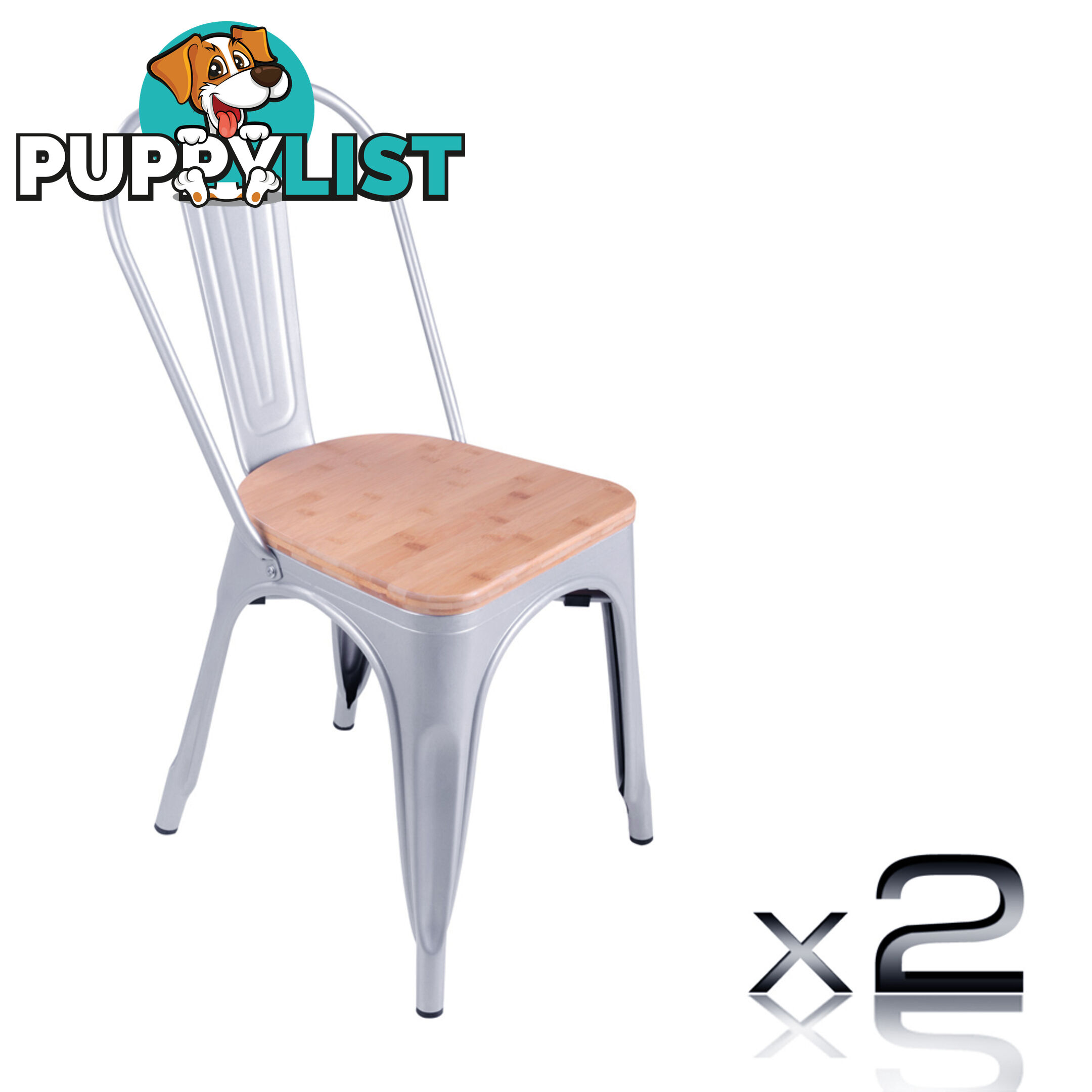 Set of 2 Replica Tolix Dining Metal Chair Bamboo Seat Gloss Metal