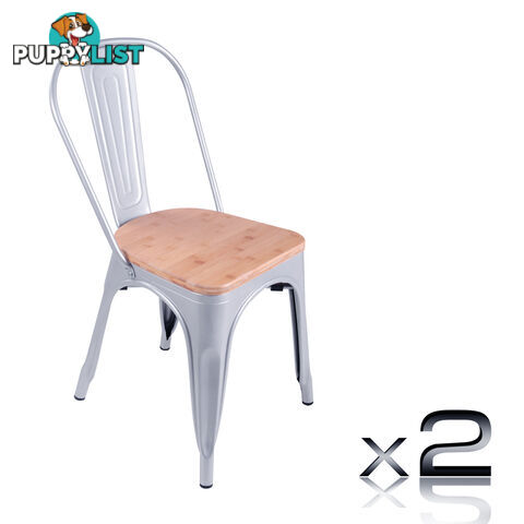 Set of 2 Replica Tolix Dining Metal Chair Bamboo Seat Gloss Metal