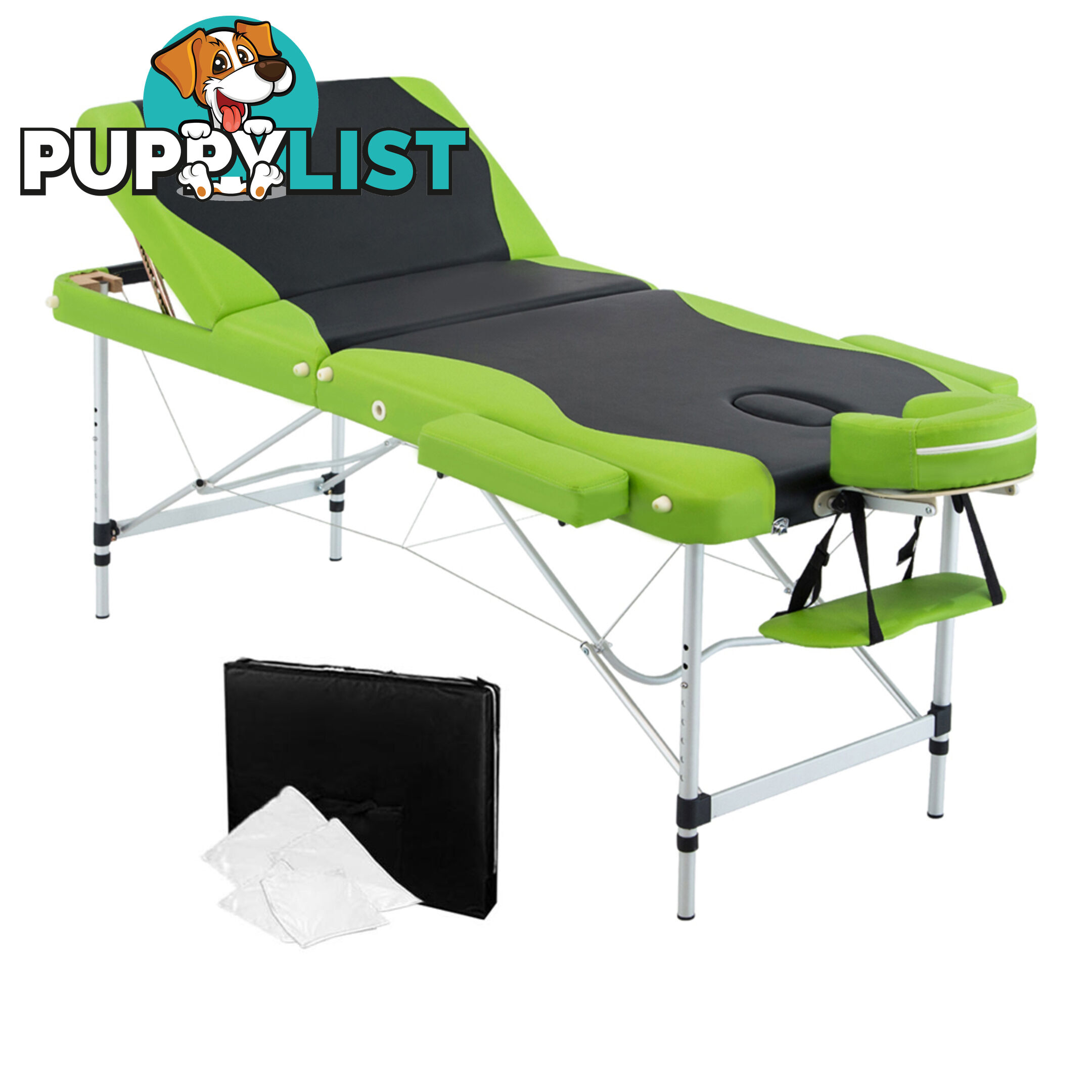 Aluminium Massage Table 3 Fold Green Black