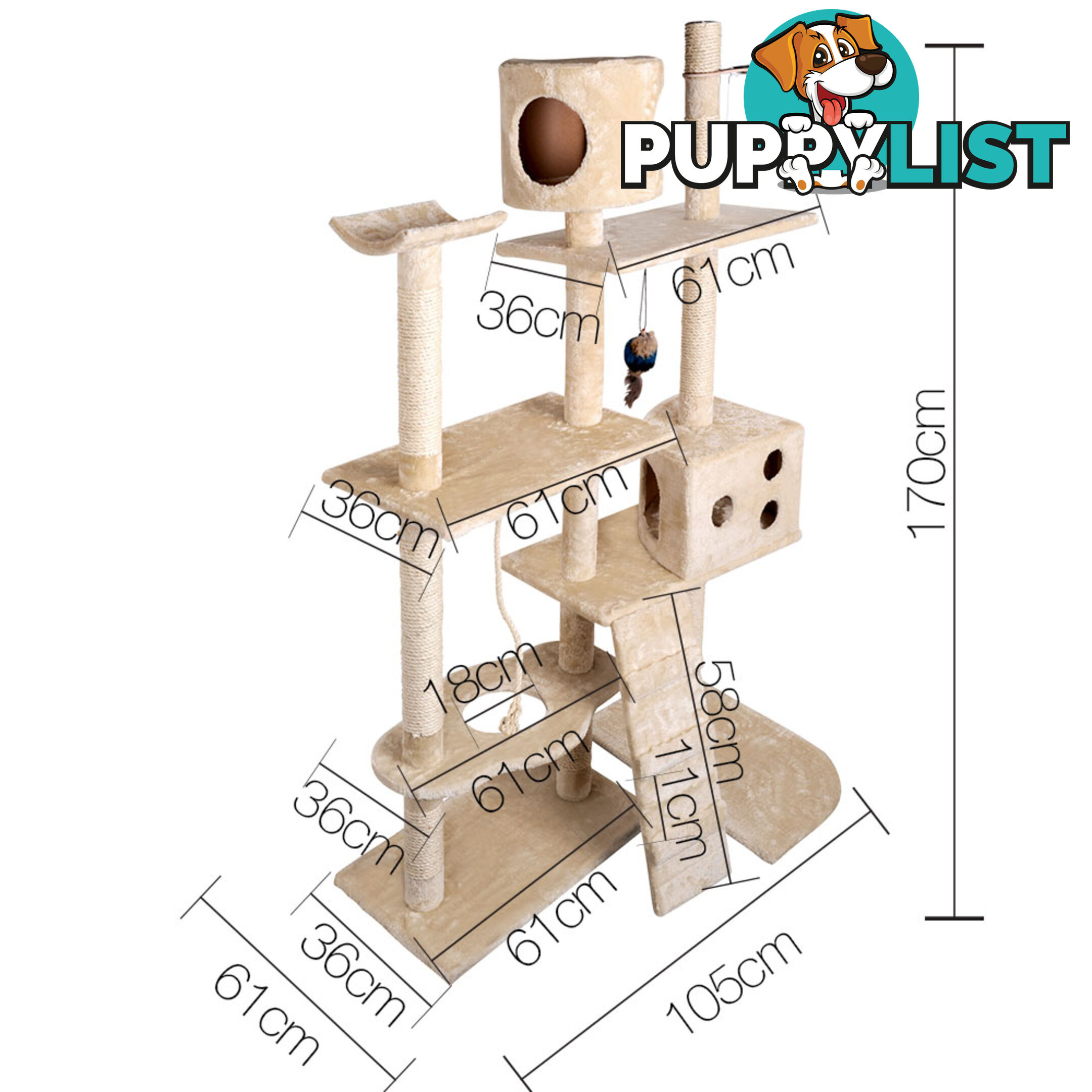 Cat Scratching Poles Post Furniture Tree 170cm Beige