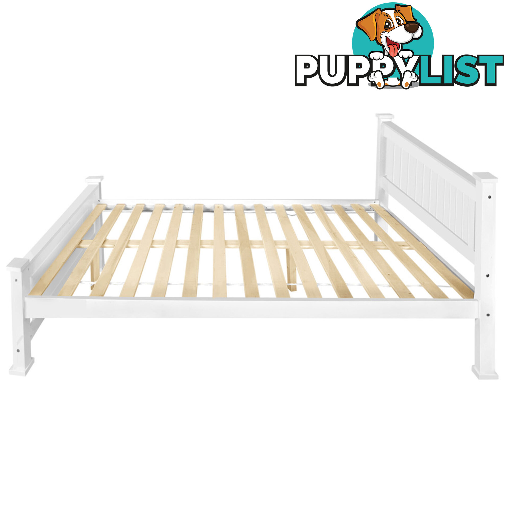 Wooden Bed Frame Pine Wood Double White